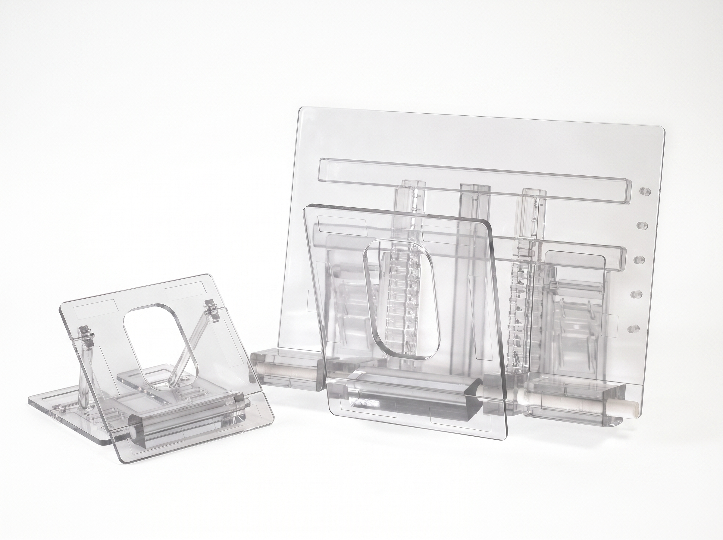 Transparent PMMA patient supports for MRI coils in several sizes